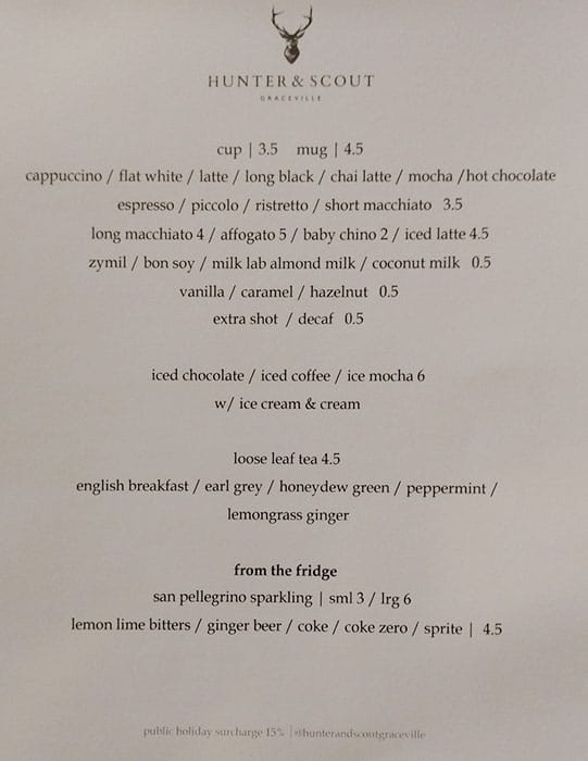 Menu at Hunter & Scout cafe, Graceville