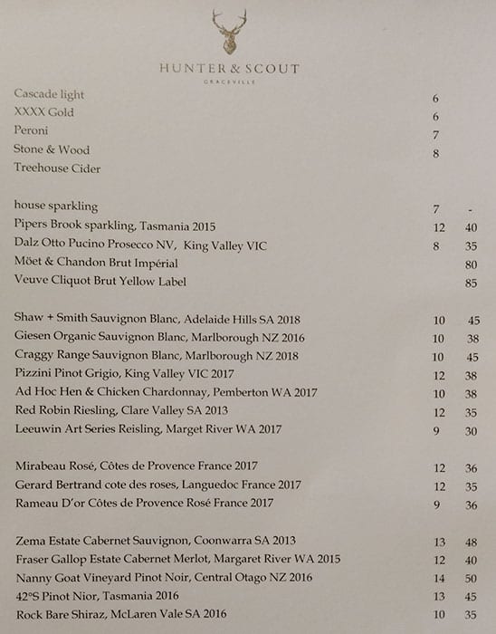 Menu at Hunter & Scout cafe, Graceville