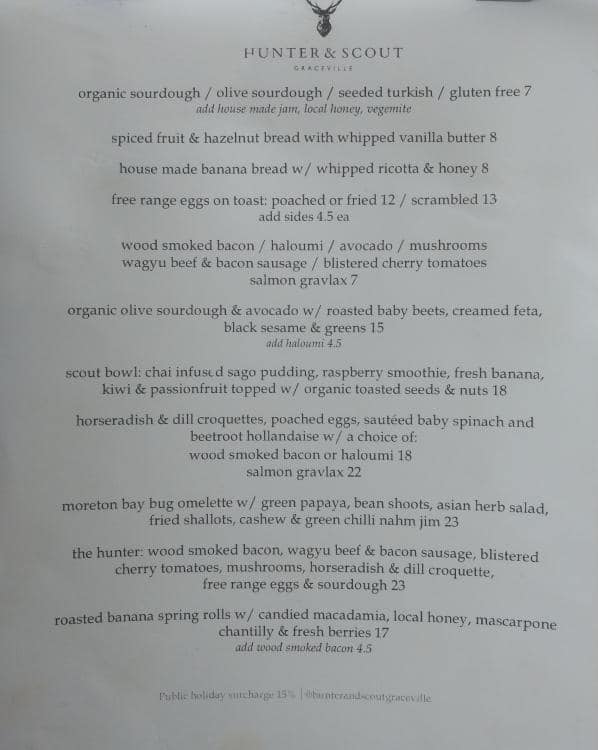 Hunter & Scout Menu, Menu for Hunter & Scout, Graceville, Brisbane Urbanspoon/Zomato