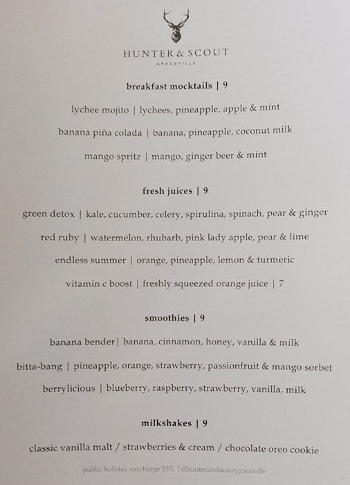Menu at Hunter & Scout cafe, Graceville