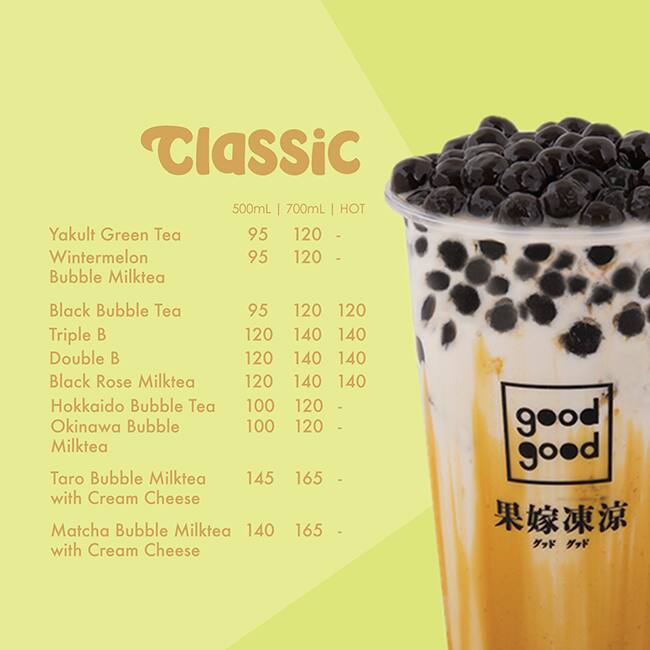 Menu at GoodGood Milk Tea Banawe restaurant, Quezon City, Banawe St.