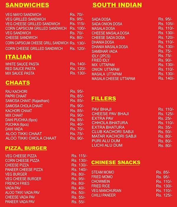 Bhikharam Chandmal Rajuji menu