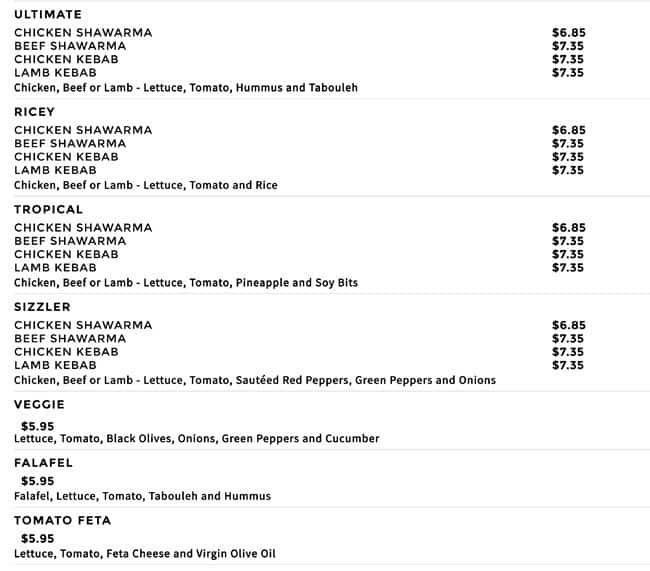 Menu at Pita Nutso restaurant, Mississauga, 241 Queen St S