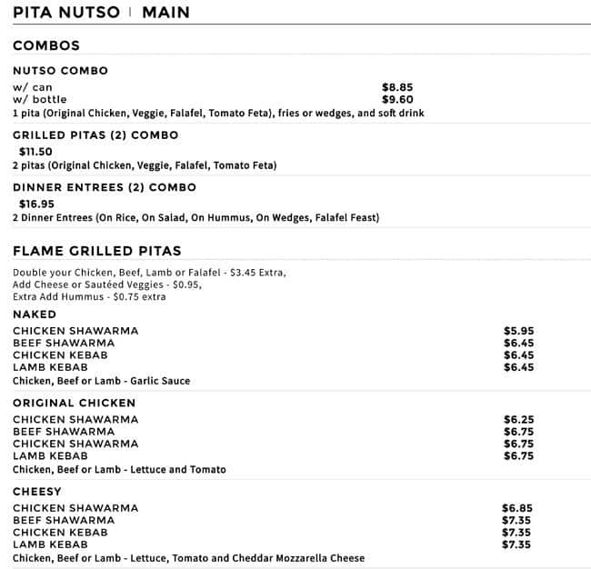 Pita Nutso Menu, Menu for Pita Nutso, Milton, Toronto Urbanspoon/Zomato