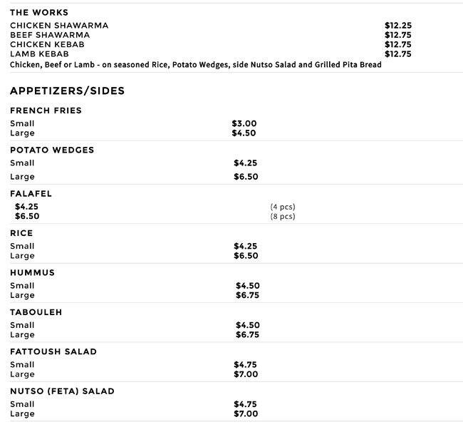 Menu at Pita Nutso restaurant, Mississauga, 241 Queen St S