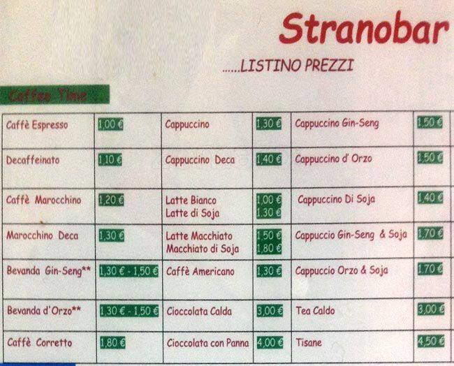 Stranobar Speisekarte