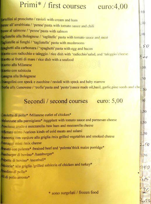 Menu di Caffetteria della Via Bellotti 