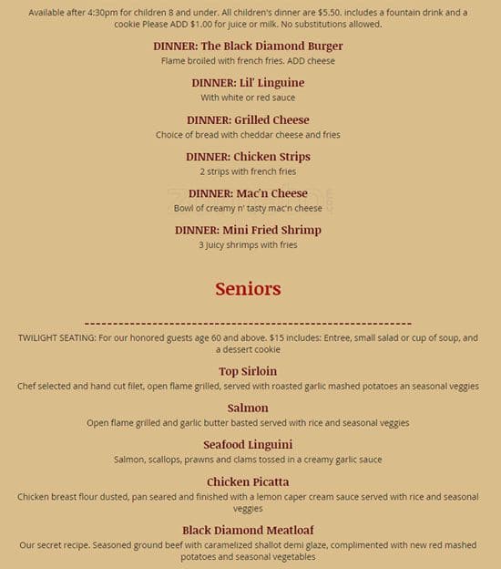 Menu at Black Diamond Bakery & Deli, Black Diamond