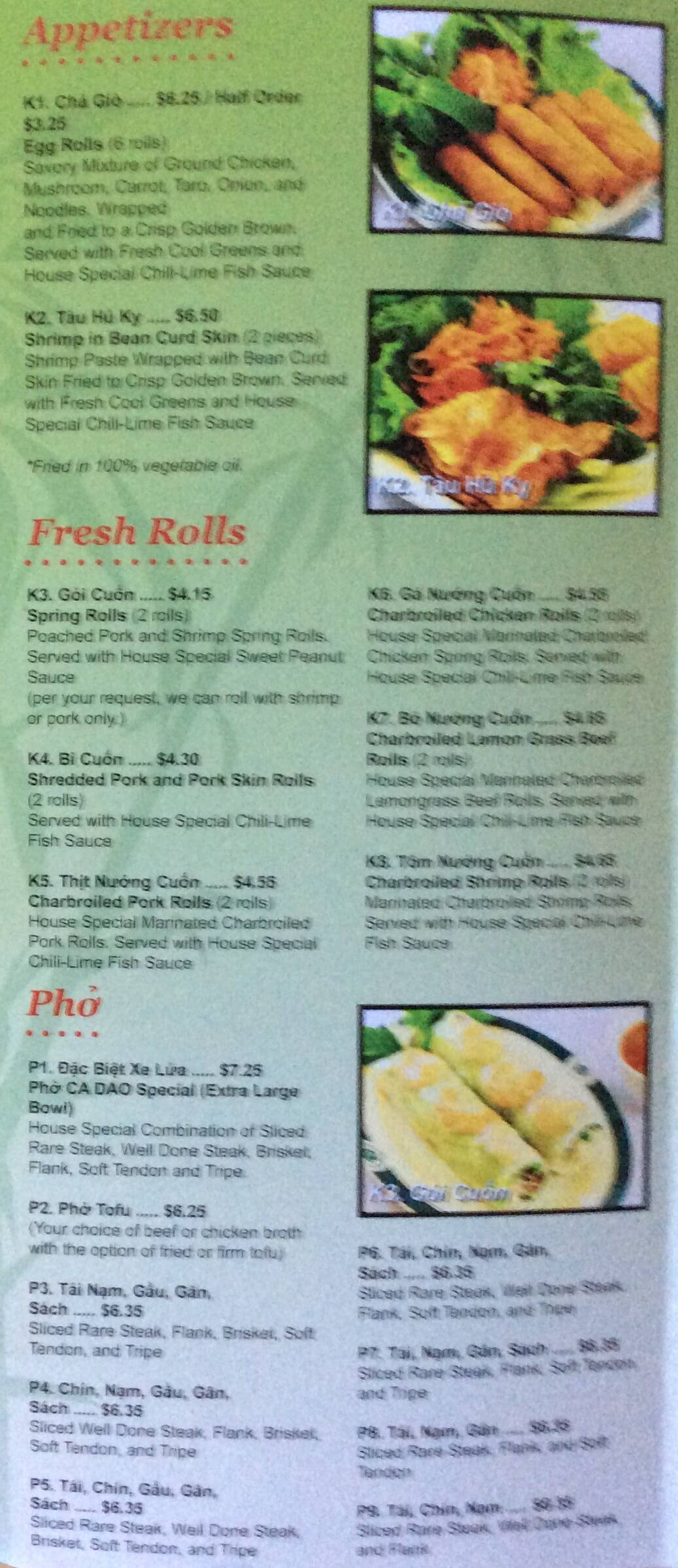 Pho Ca Dao Grill Menu Menu For Pho Ca Dao Grill Santee San Diego