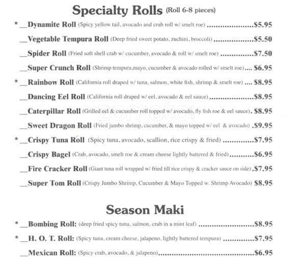 Menu at New Zealand Cafe, Charlotte