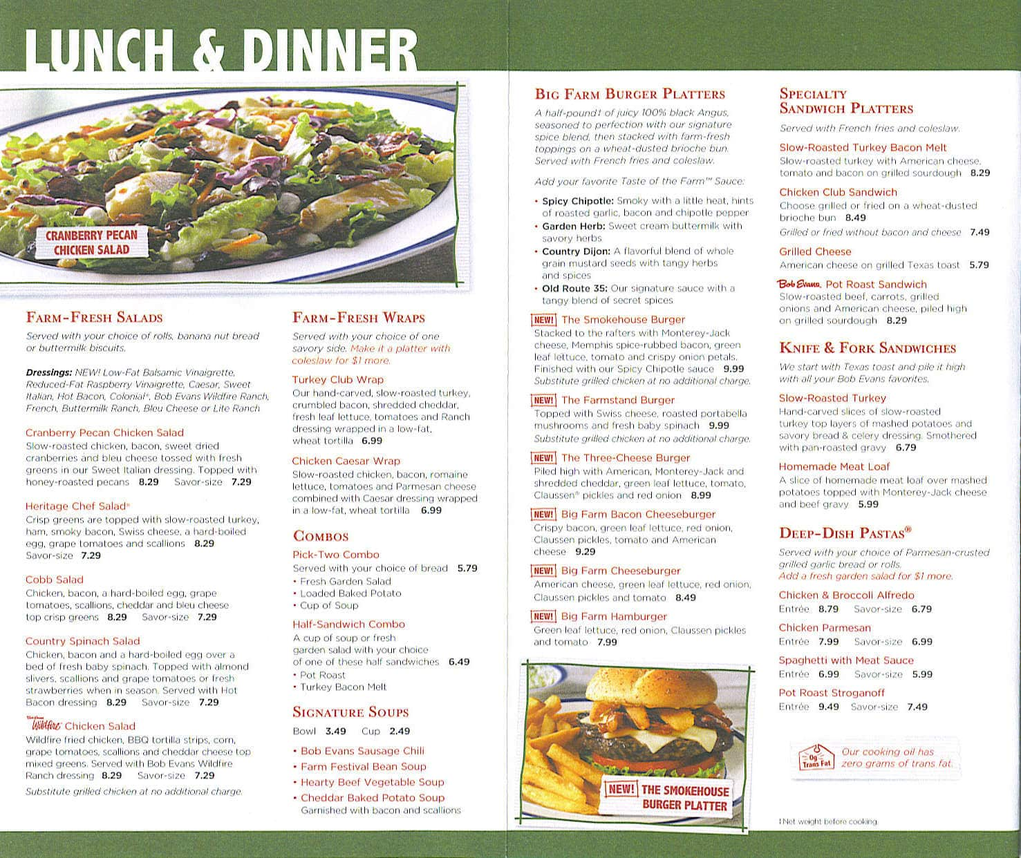 Menu at Bob Evans restaurant, Brownsburg, N Green St