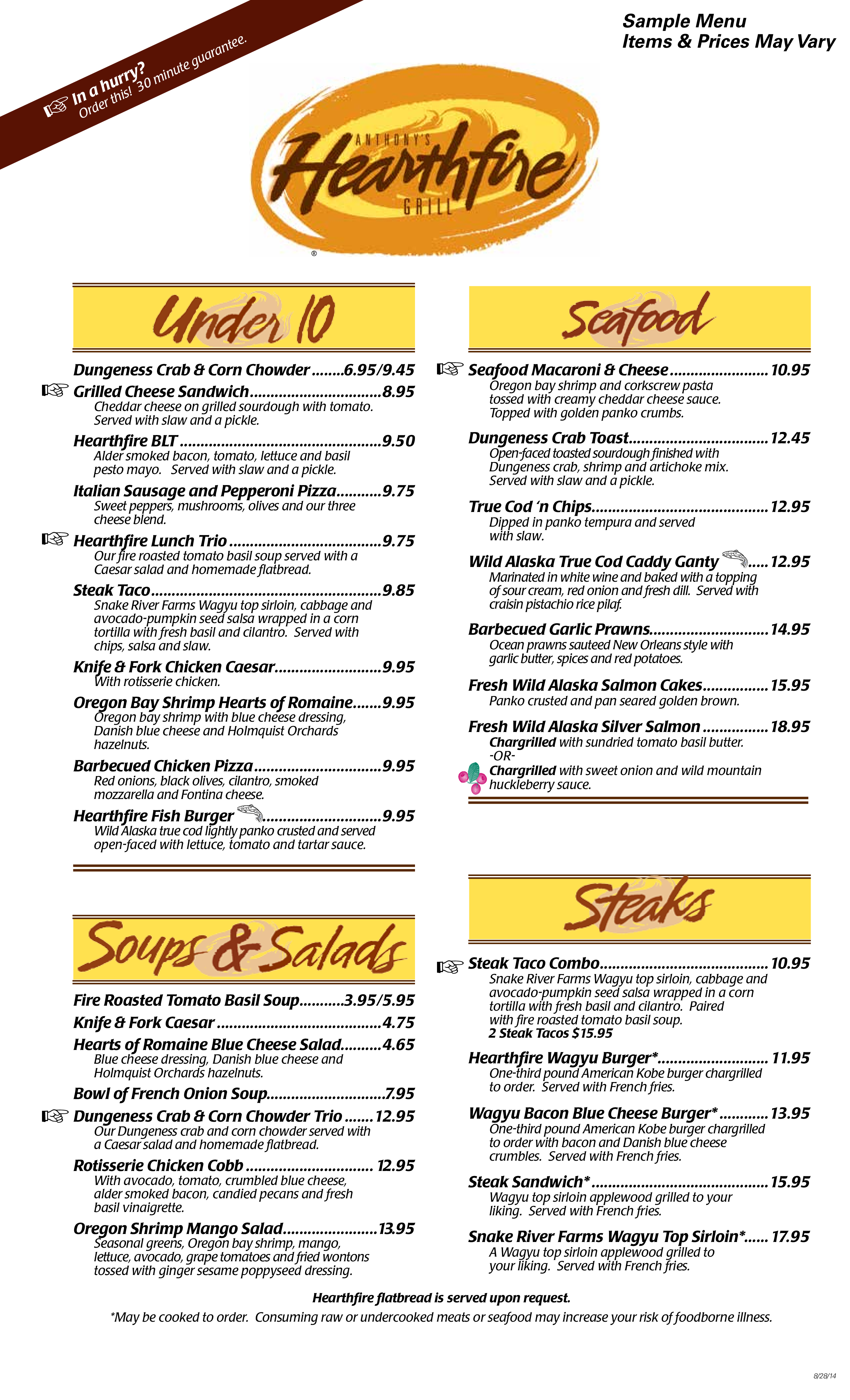 Menu At Anthony s Hearthfire Grill Steakhouse Bellingham Menu At Anthony s Hearthfire Grill Steakhouse Bellingham