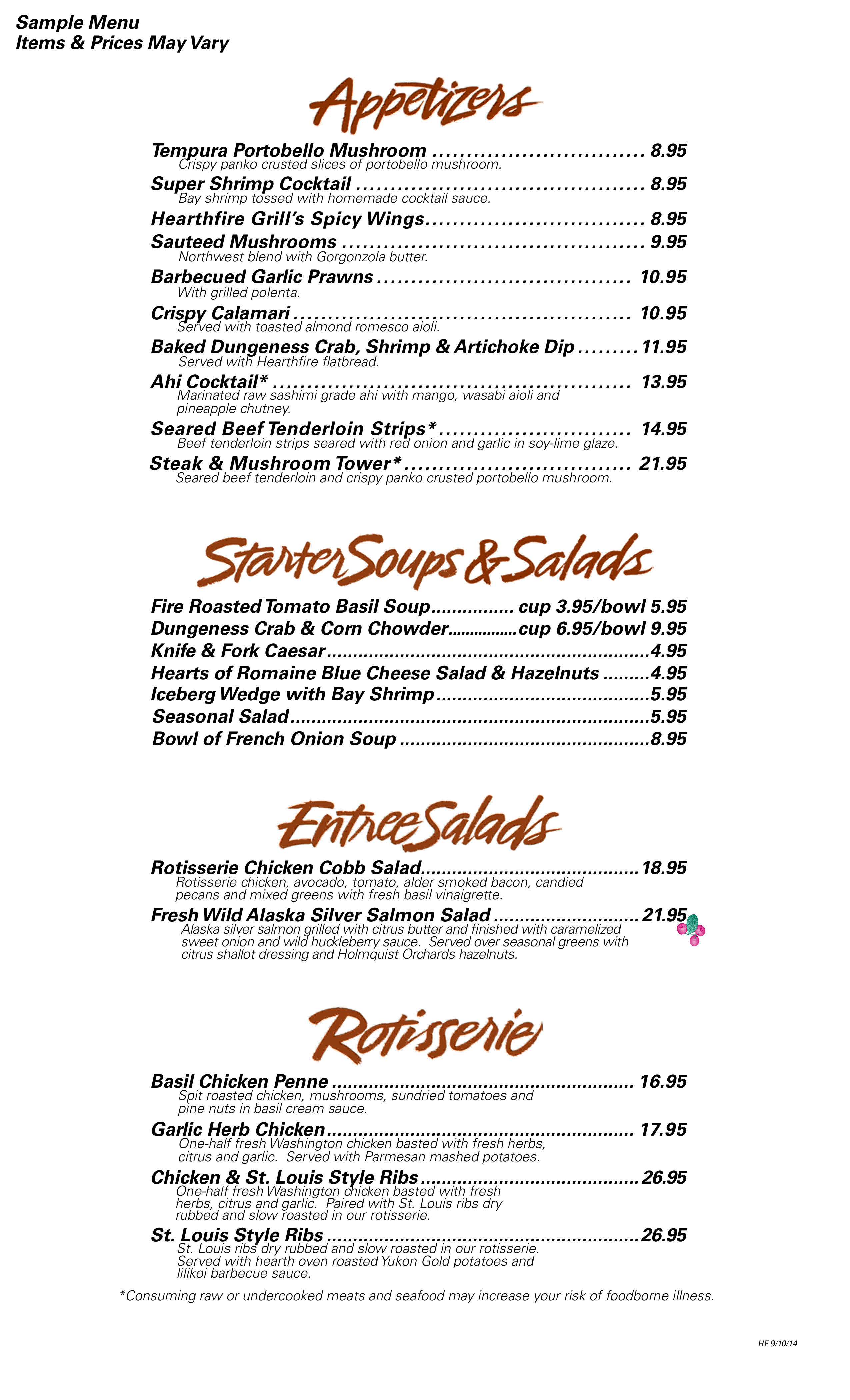 Menu at Anthony's Hearthfire Grill steakhouse, Bellingham