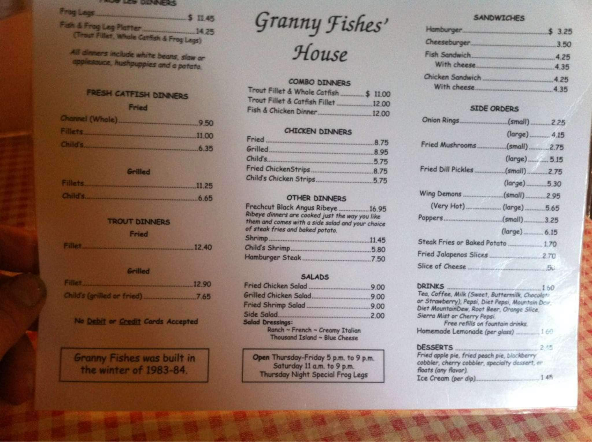 Granny Fishes' House Menu Urbanspoon/Zomato