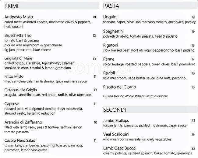 Mio RistoBar menu