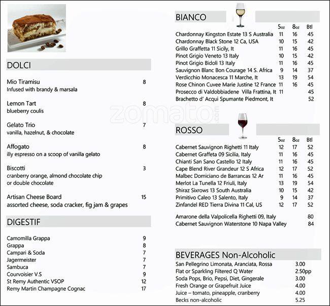 Mio RistoBar menu