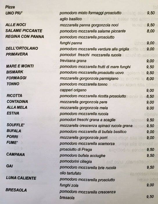 Menu di Uno Più Ristorante Pizzeria 
