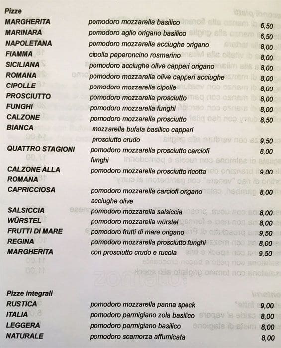 Menu di Uno Più Ristorante Pizzeria 