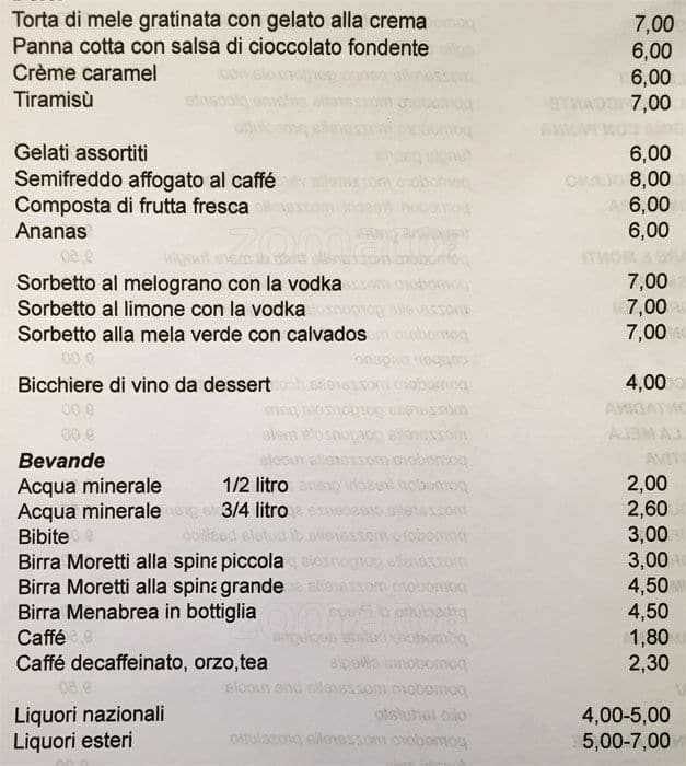 Menu di Uno Più Ristorante Pizzeria 