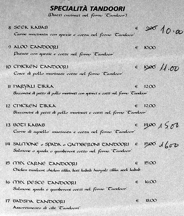 Menu di Bombay 