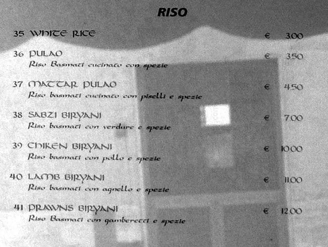 Menu di Bombay 