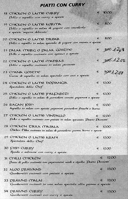 Menu di Bombay 