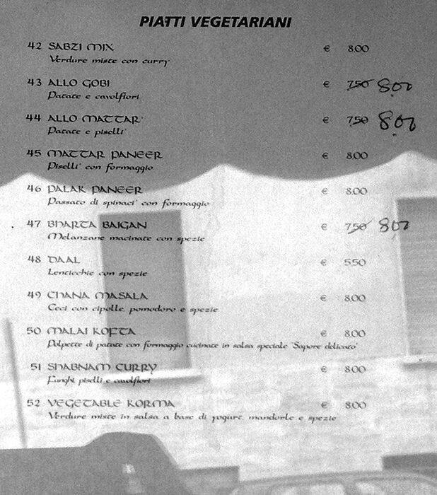 Menu di Bombay 