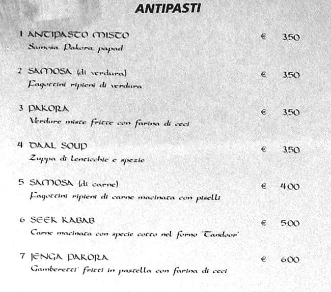 Menu di Bombay 