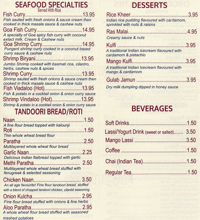 Menu at Ashoka Indian Restaurant, Langley Township