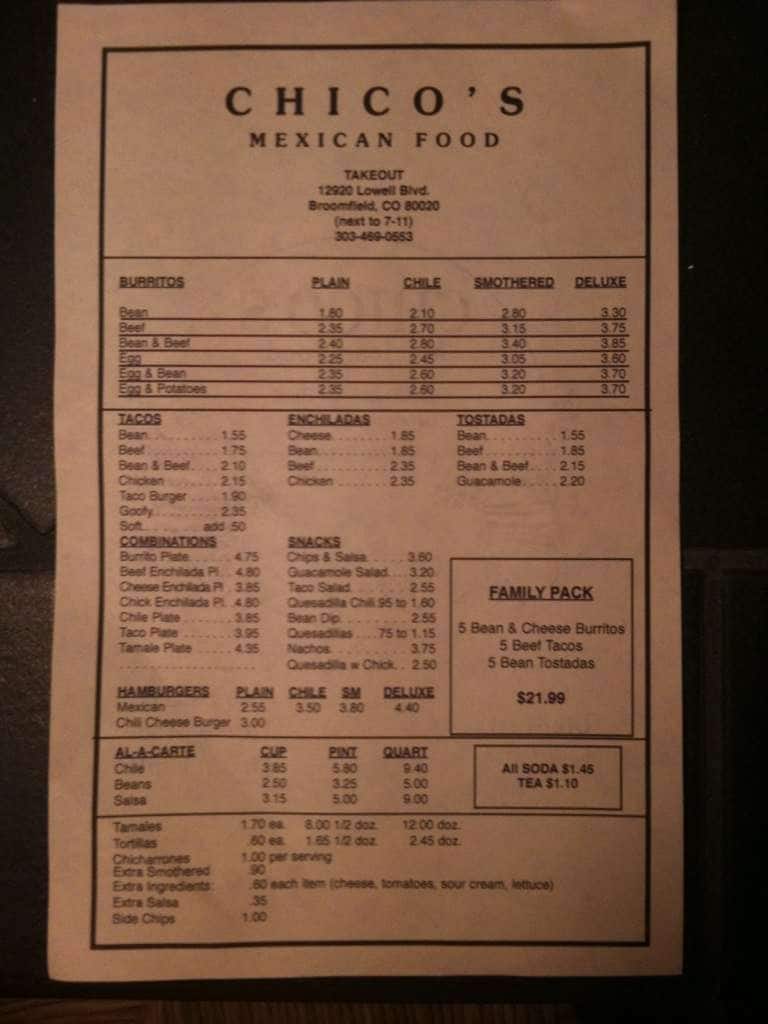 Chico's Mexican Food меню