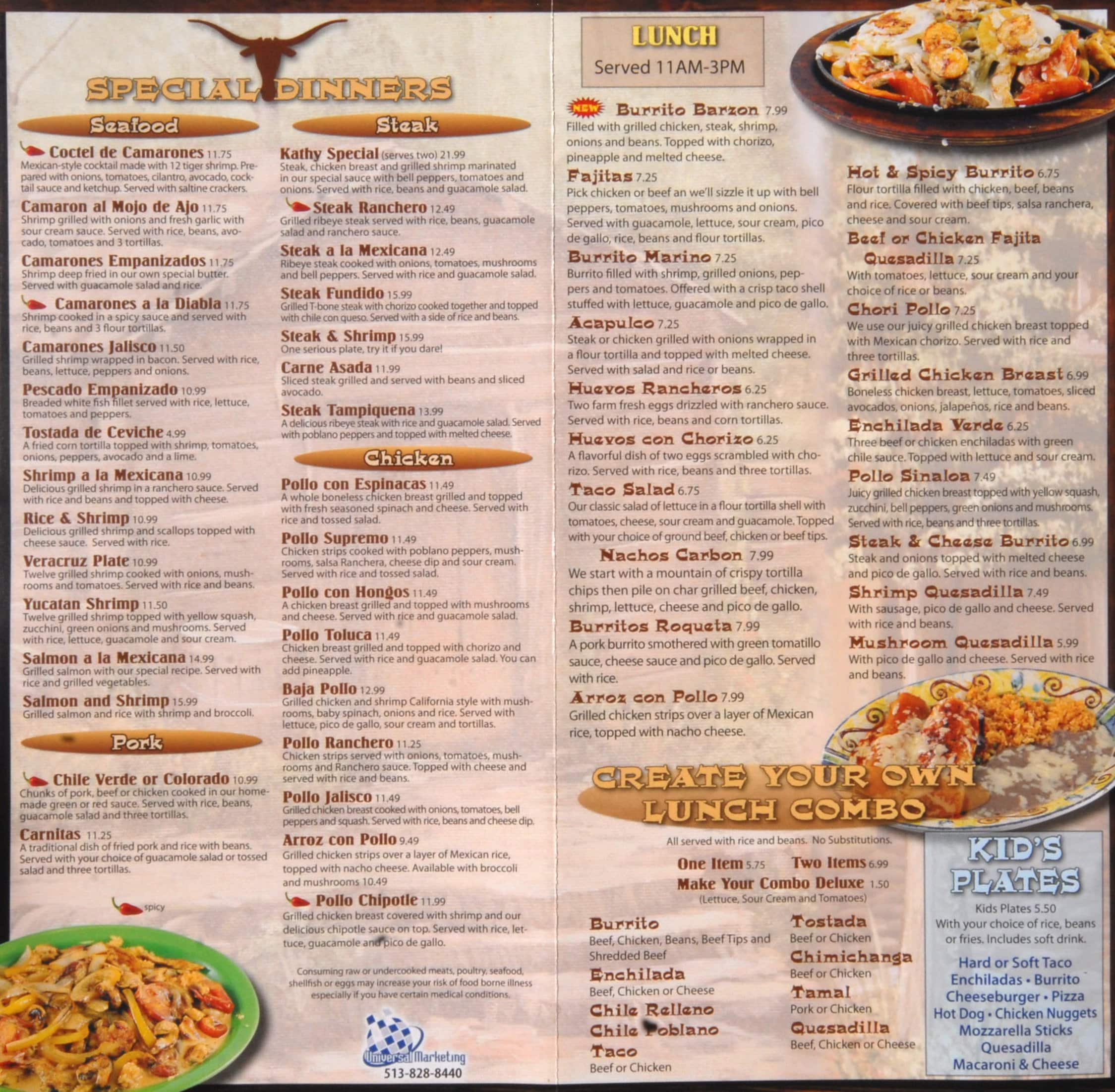 El Jinete Mexican Restaurant Menu El Jinete Mexican Restaurant Menu