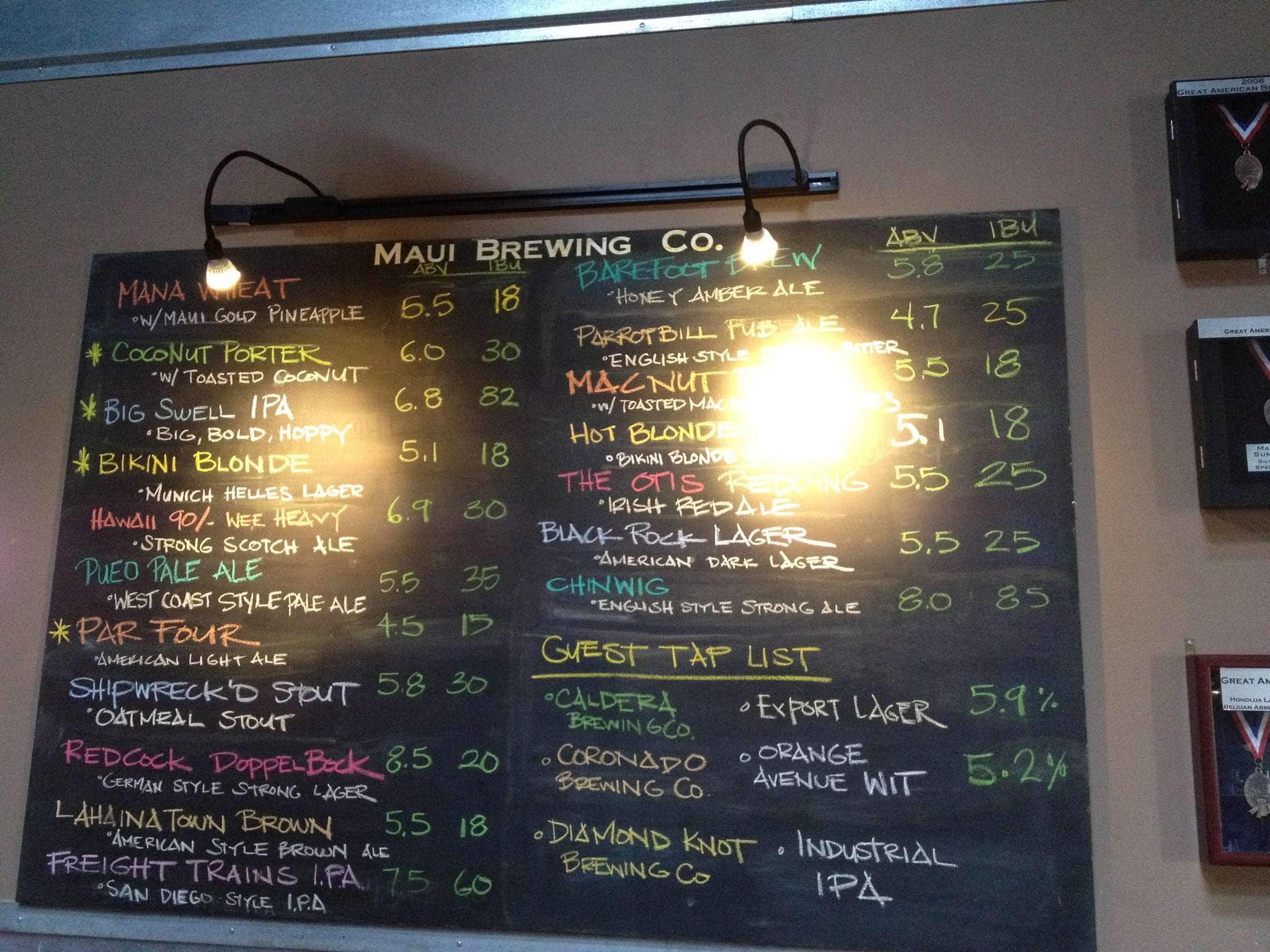 Menu at Maui Brewing restaurant, NapiliHonokowai