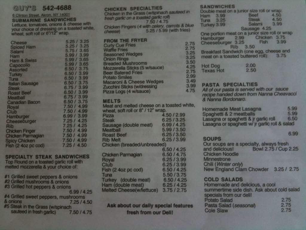 Guy's Submarine Shop Menu Urbanspoon/Zomato
