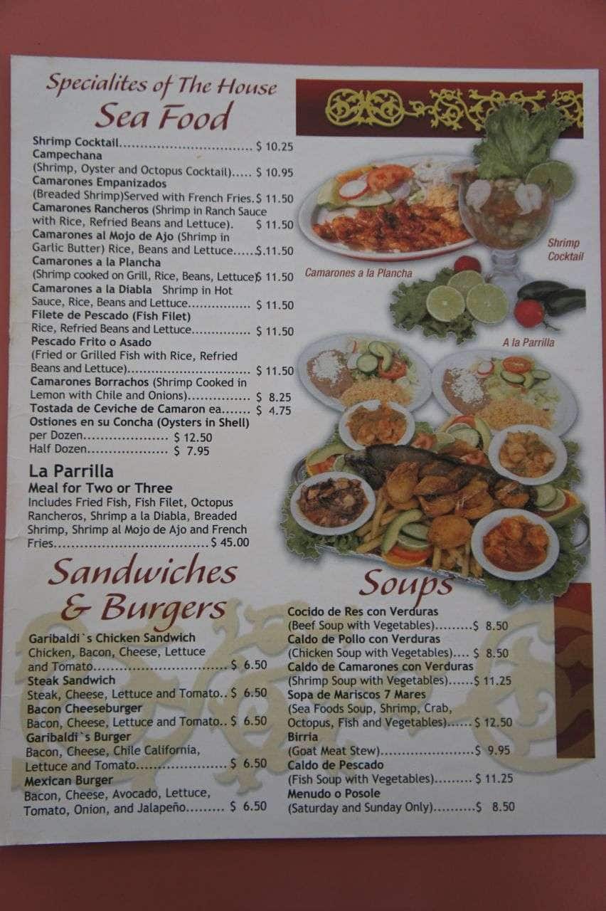 Garibaldi Restaurant menu