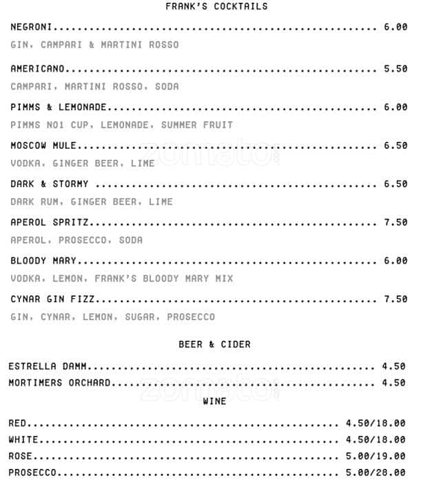 Frank's Café Menu, Menu for Frank's Café, Peckham, London Zomato UK