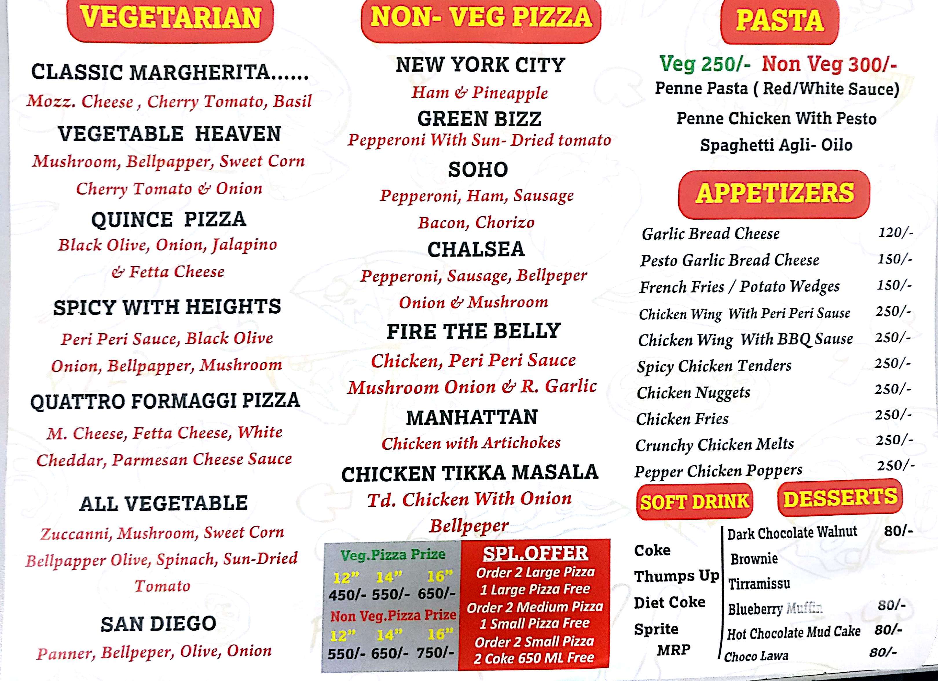 Earthen Pizza Menu, Menu for Earthen Pizza, Sector 21, Gurgaon Zomato