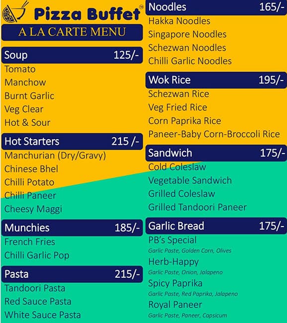 Menu of Pizza Buffet, Mota Mava, Rajkot
