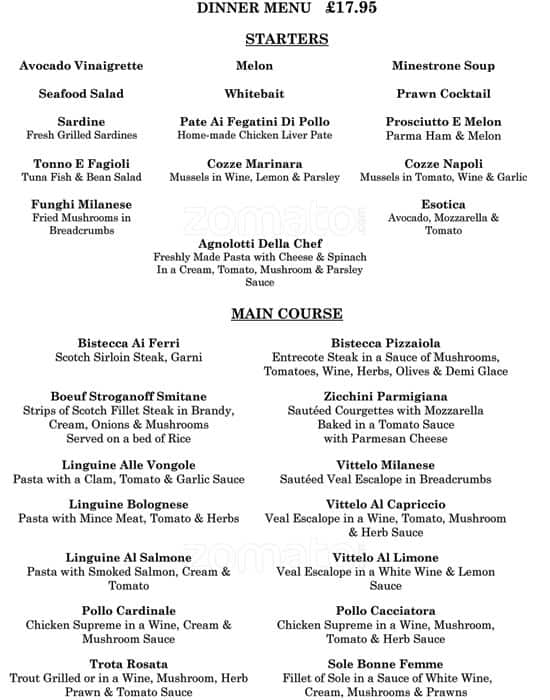 Menu at Il Capriccio Ristorante restaurant, Epsom, 4347 High St