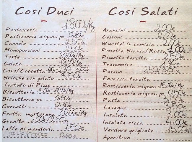 Menu di Duci duci 