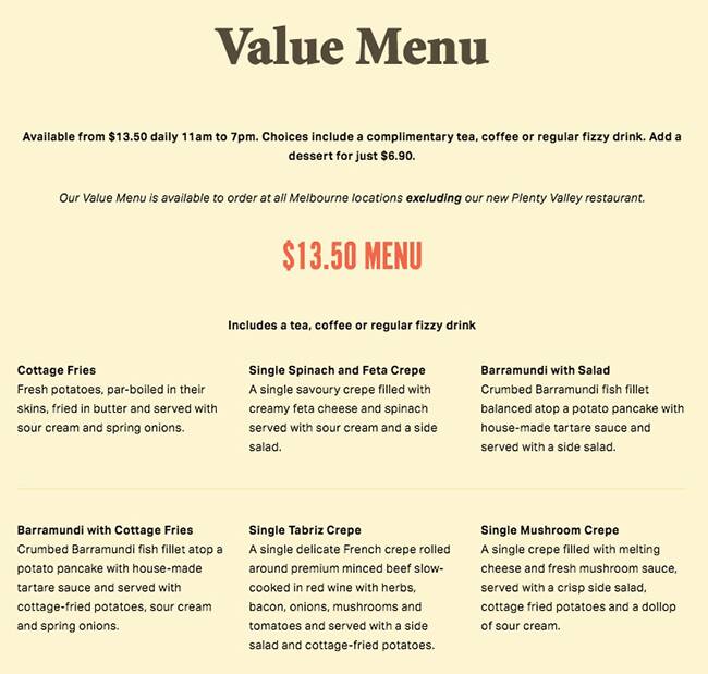 Menu at The Pancake Parlour restaurant, Ringwood, Shop R20/175