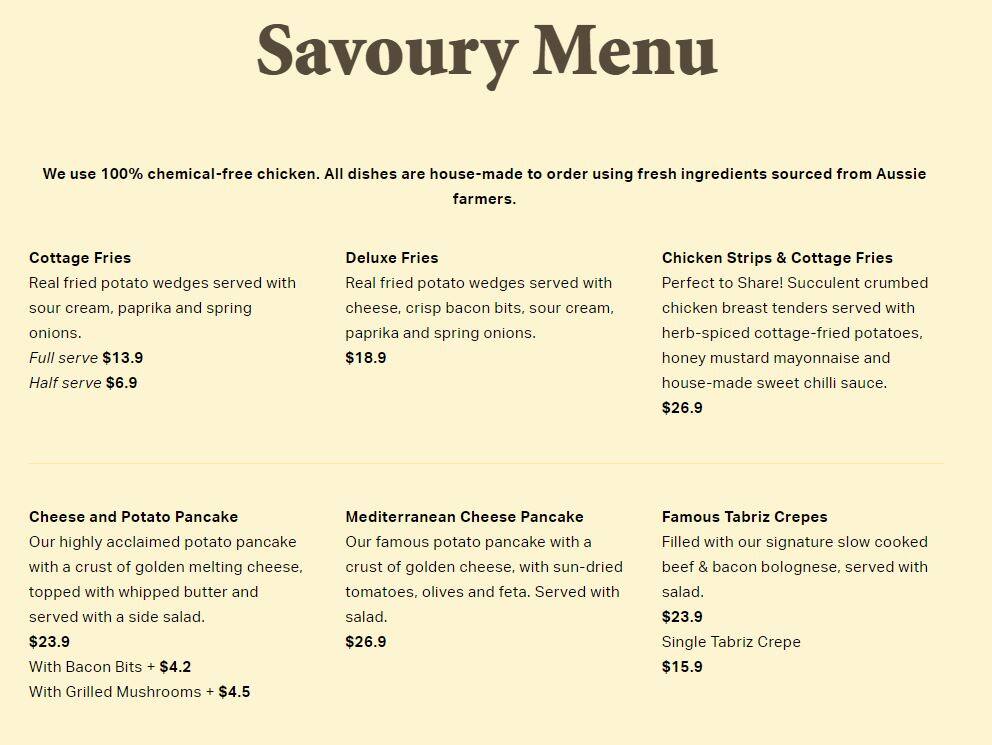 Menu at The Pancake Parlour restaurant, Ringwood, Shop R20/175