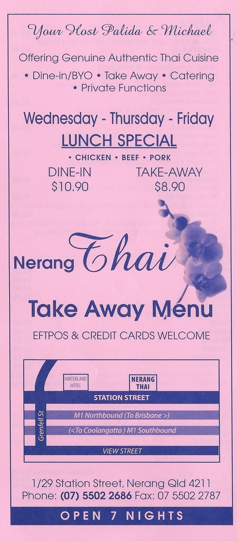 Menu at Nerang Thai Restaurant, Nerang