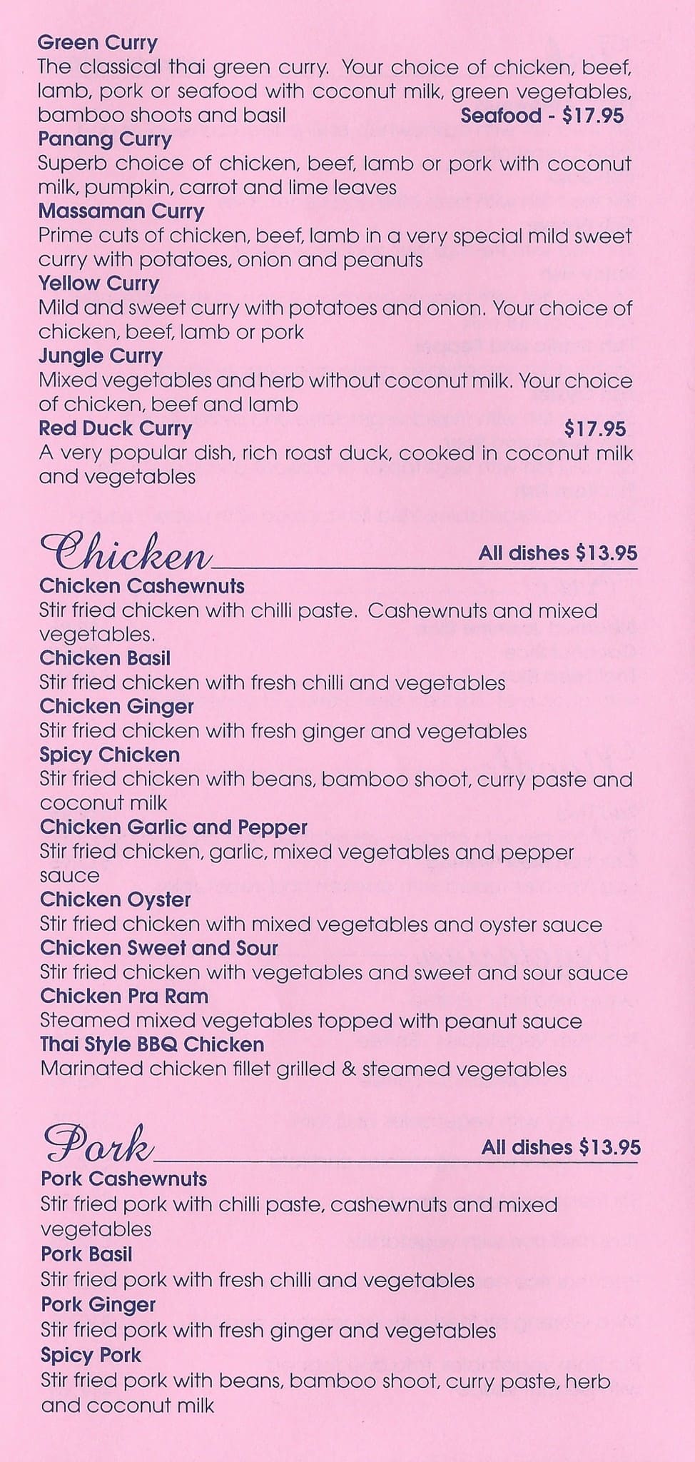 Menu at Nerang Thai Restaurant, Nerang