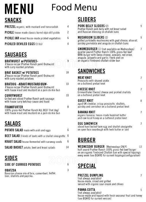 Biergarten Menu, Menu for Biergarten, Western Addition, San Francisco Urbanspoon/Zomato