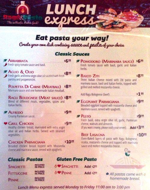 Ragú & Pesto Menu, Menu for Ragú & Pesto, Galleria, Houston