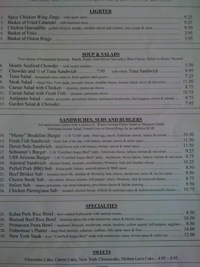 Schooners Restaurant Hawaii Menu Schooners Restaurant Hawaii Menu