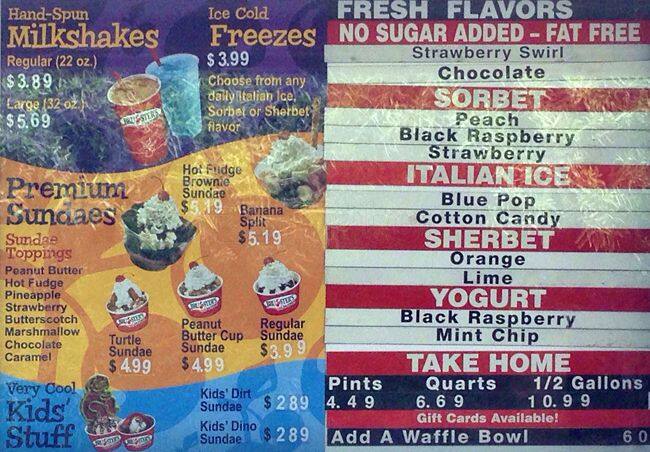 Bruster's menu