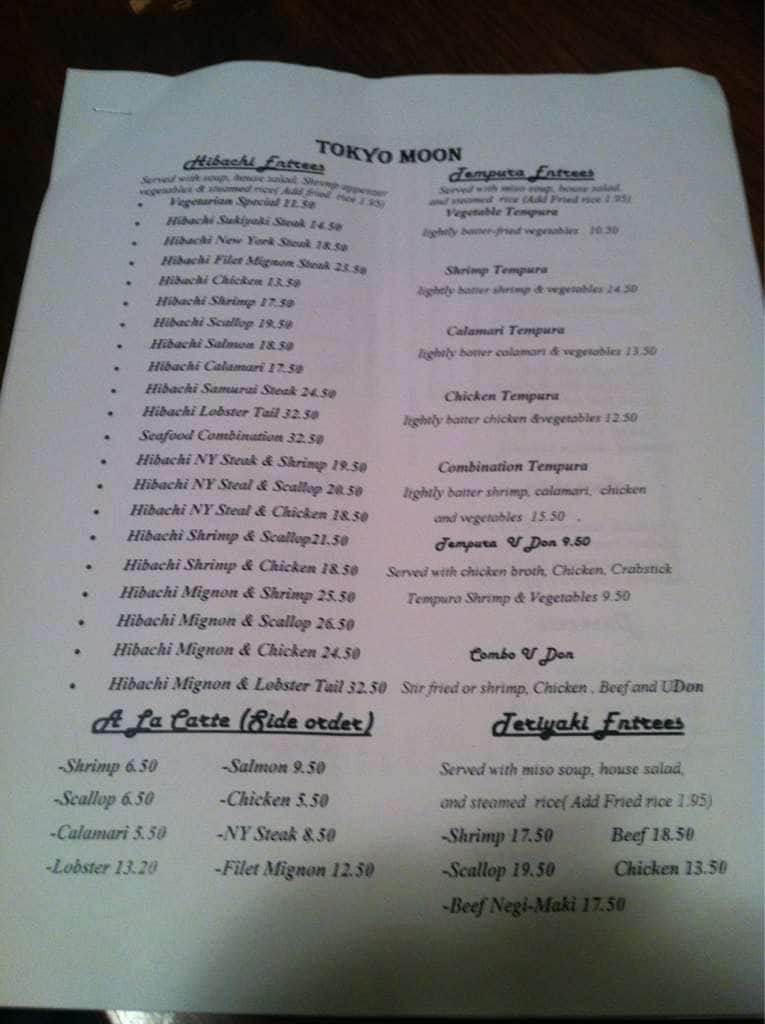 Menu at Tokyo Moon restaurant, Yukon, Garth Brooks Blvd Suite 125