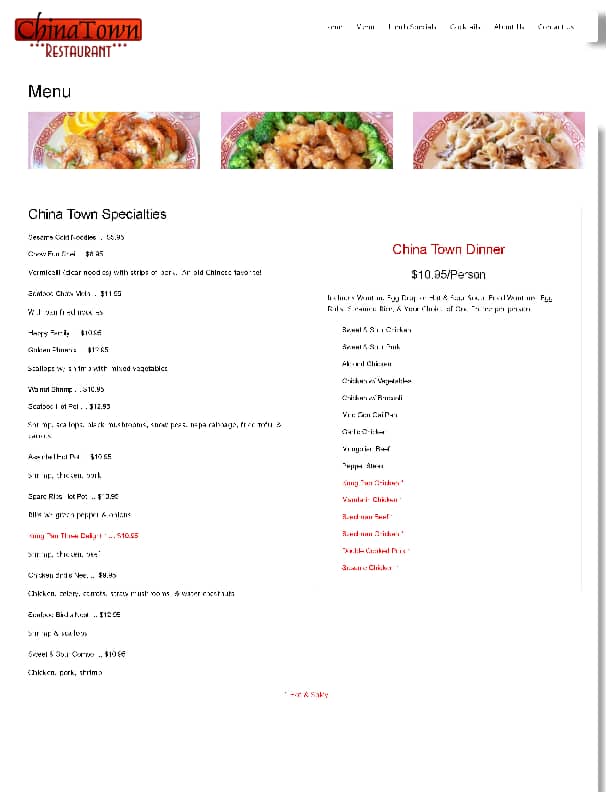 Menu at China Town Restaurant, Colorado Springs