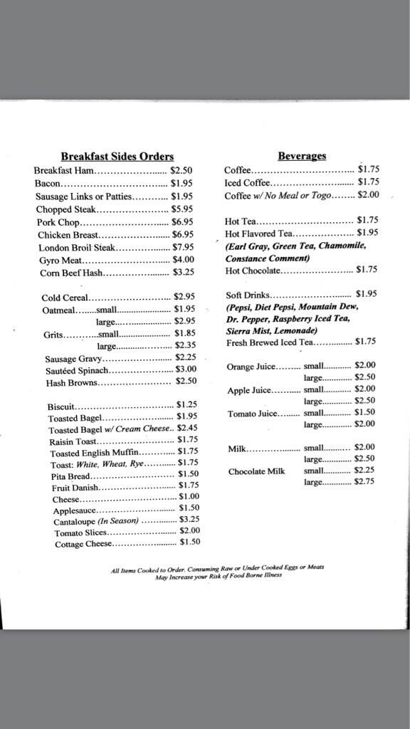 Menu at Elena's Restaurant, Punta Gorda